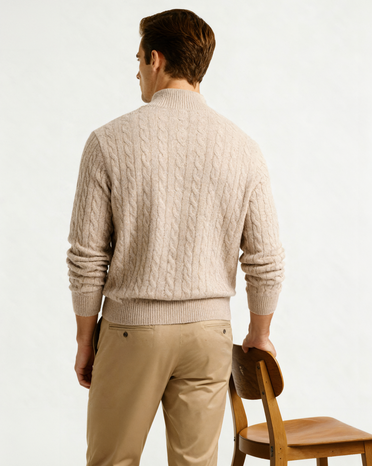 Men's Cashmere Cable Knit Half-Zip Jumper with Mock Collar