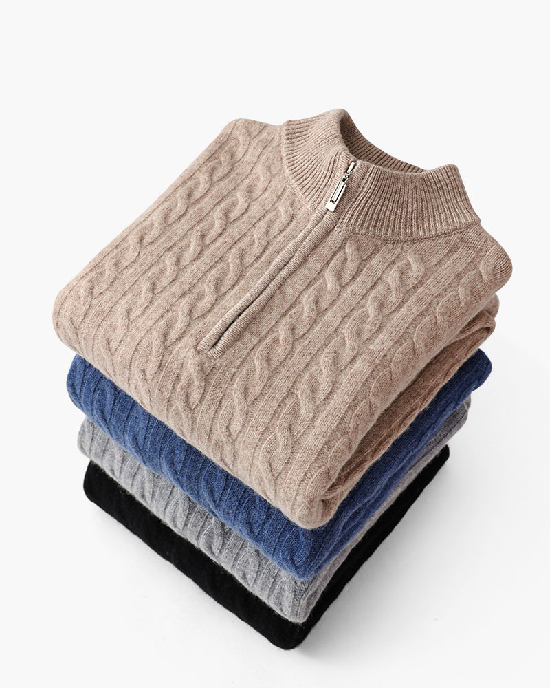 Men's Cashmere Cable Knit Half-Zip Jumper with Mock Collar