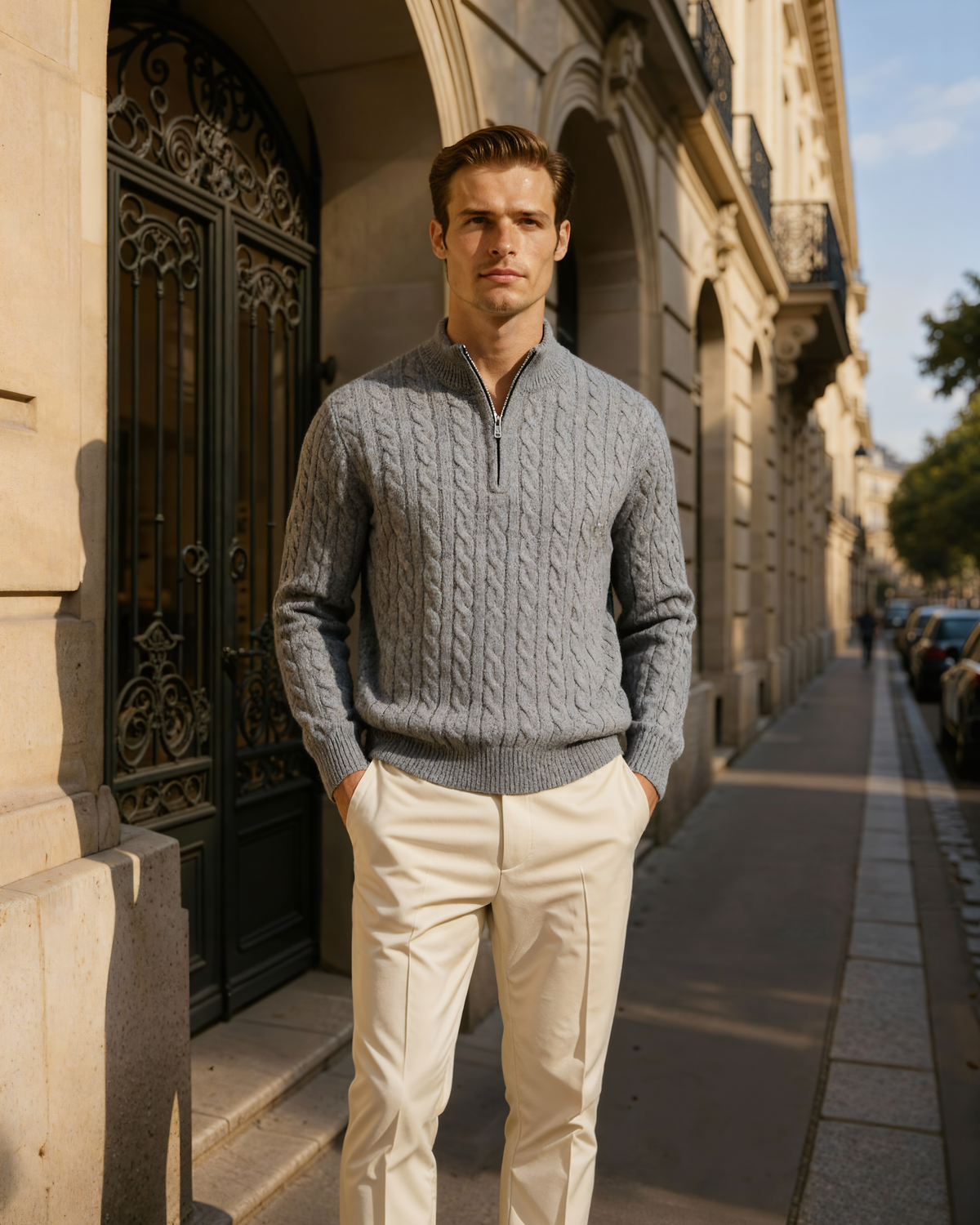 Men's Cashmere Cable Knit Half-Zip Jumper with Mock Collar