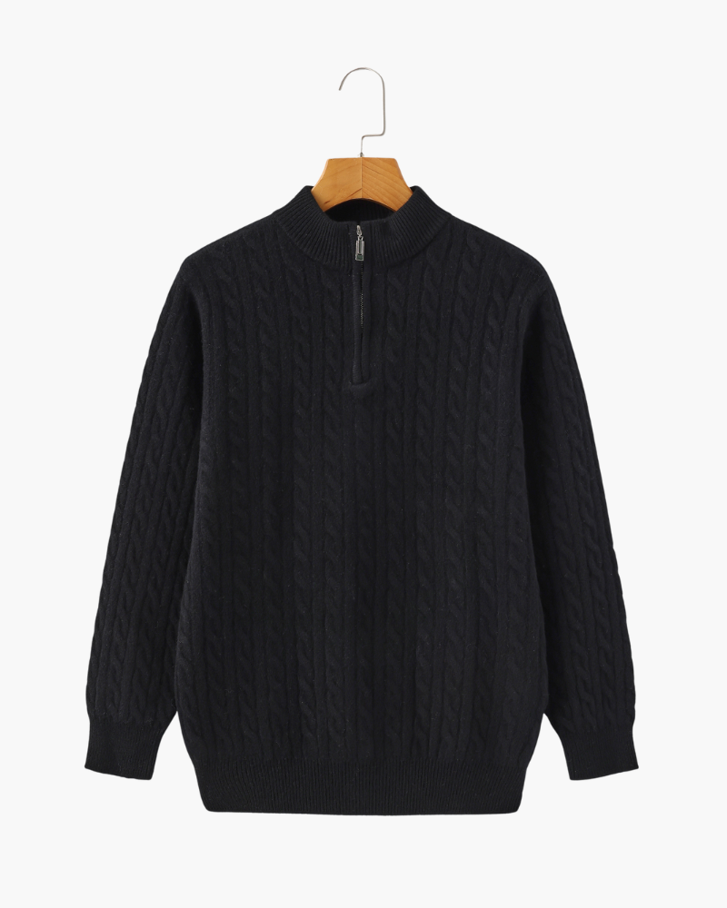 Men's Cashmere Cable Knit Half-Zip Jumper with Mock Collar