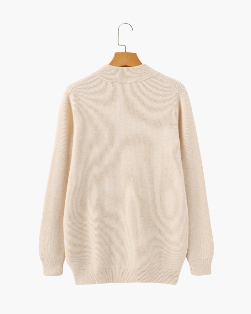 Men's Cashmere Full-Zip Cardigan with Ribbed Stand Collar