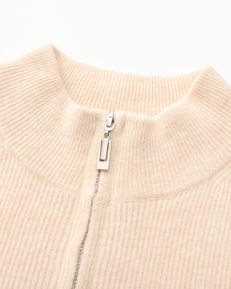 Men's Cashmere Full-Zip Cardigan with Ribbed Stand Collar