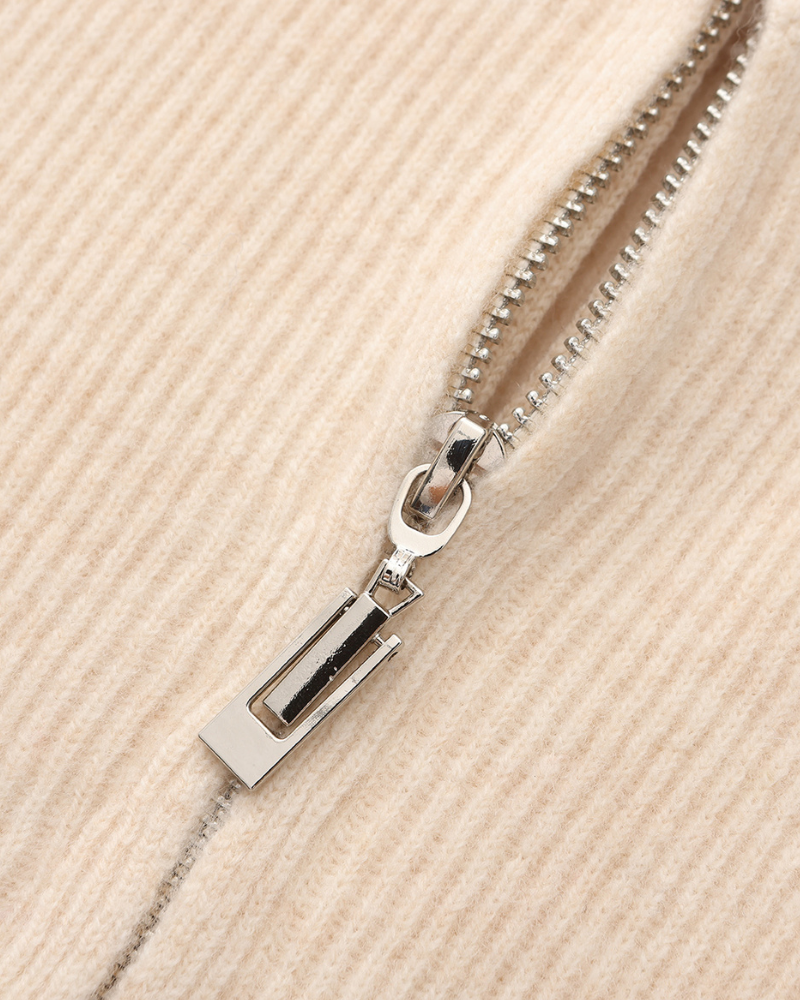 Men's Cashmere Full-Zip Cardigan with Ribbed Stand Collar