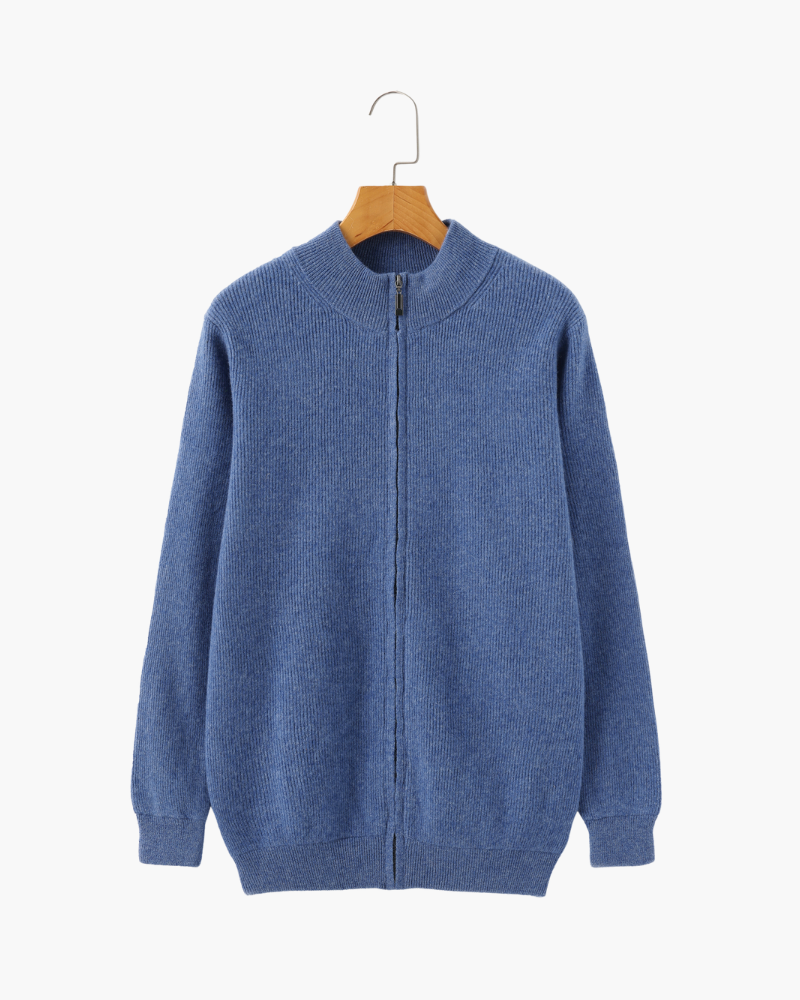 Men's Cashmere Full-Zip Cardigan with Ribbed Stand Collar