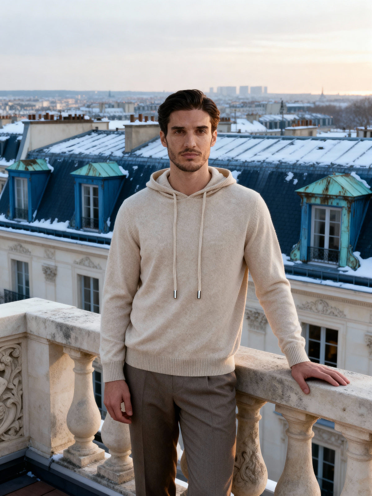 Men's Cashmere Hoodie with Drawstring Hood and Kangaroo Pocket