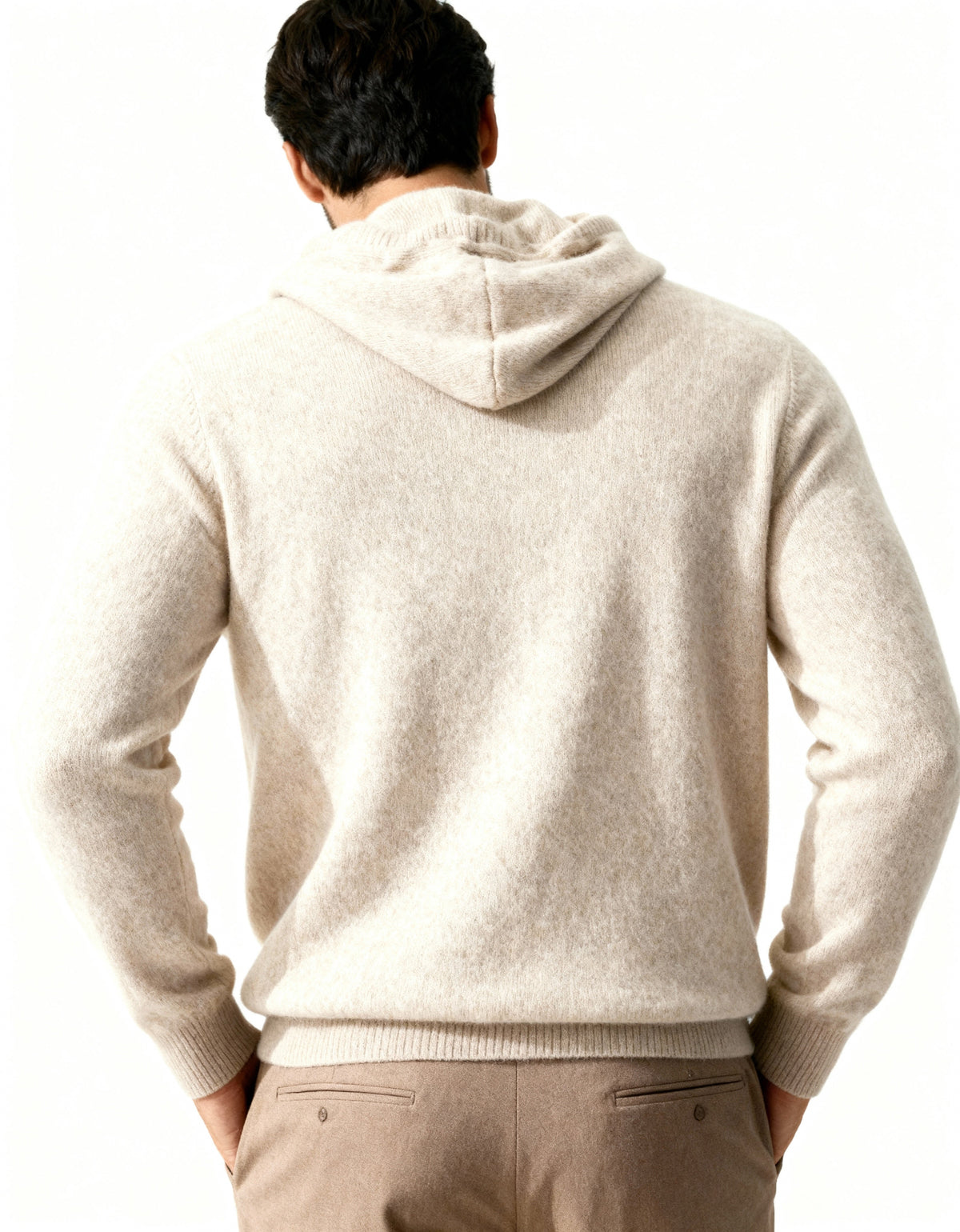 Men's Cashmere Hoodie with Drawstring Hood and Kangaroo Pocket