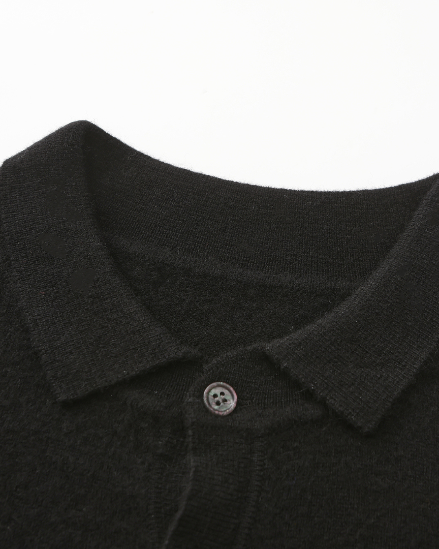 Men's Cashmere Long Sleeve Knit Polo with Button Placket