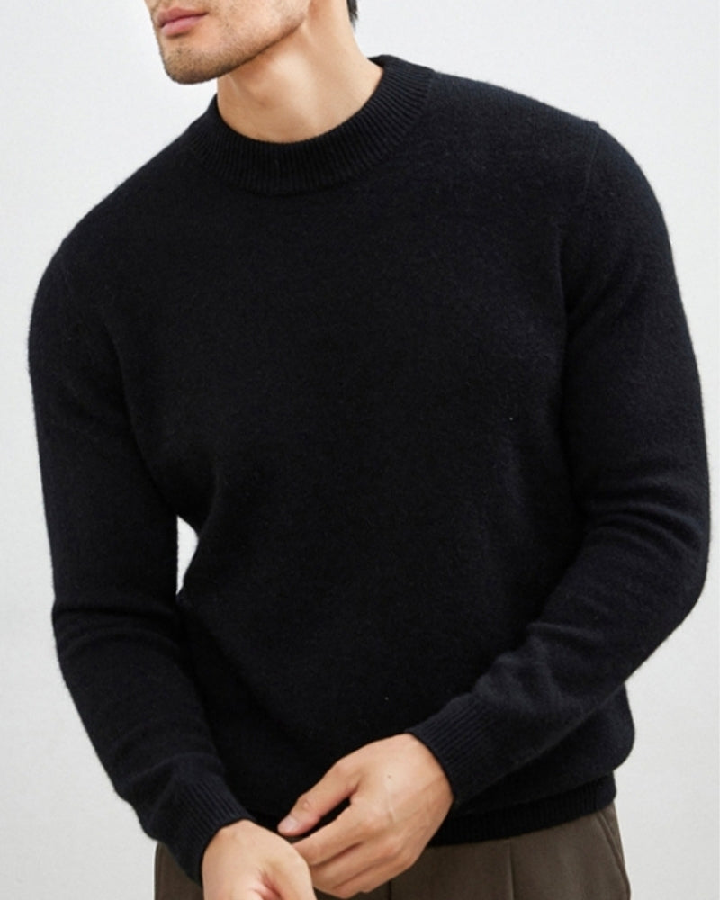 Men's Cashmere Wool Blend Roll Neck Jumper with Slim Fit - Black