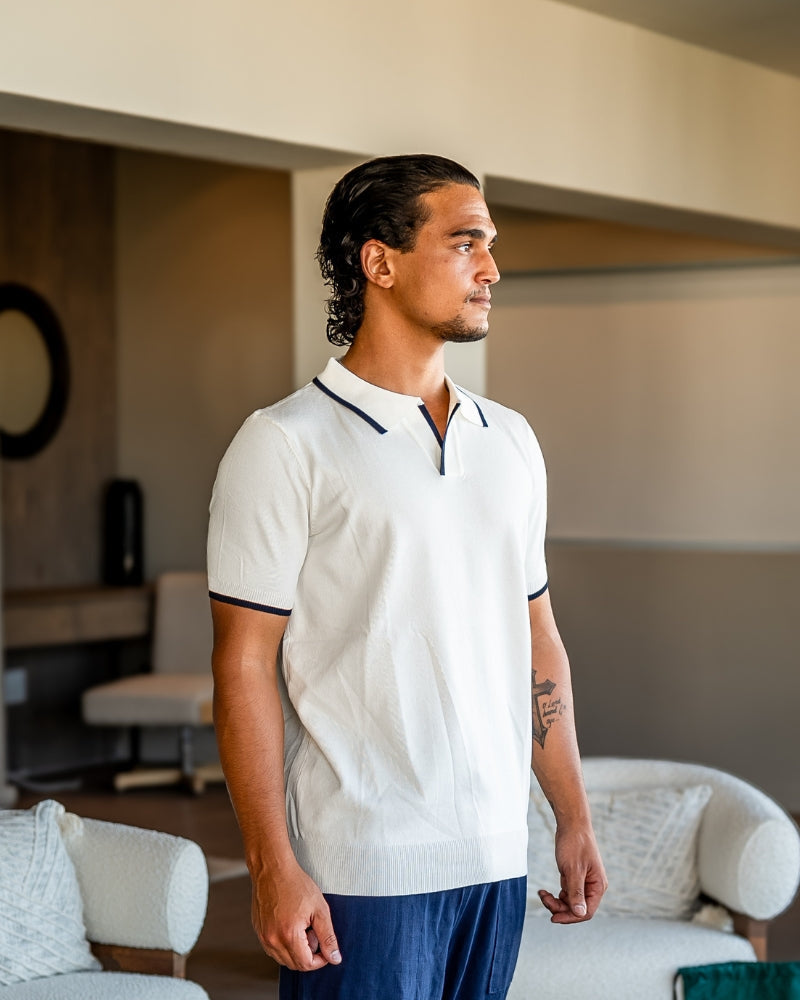 Men's Contrast Tipped Polo with Open Collar and Short Sleeves