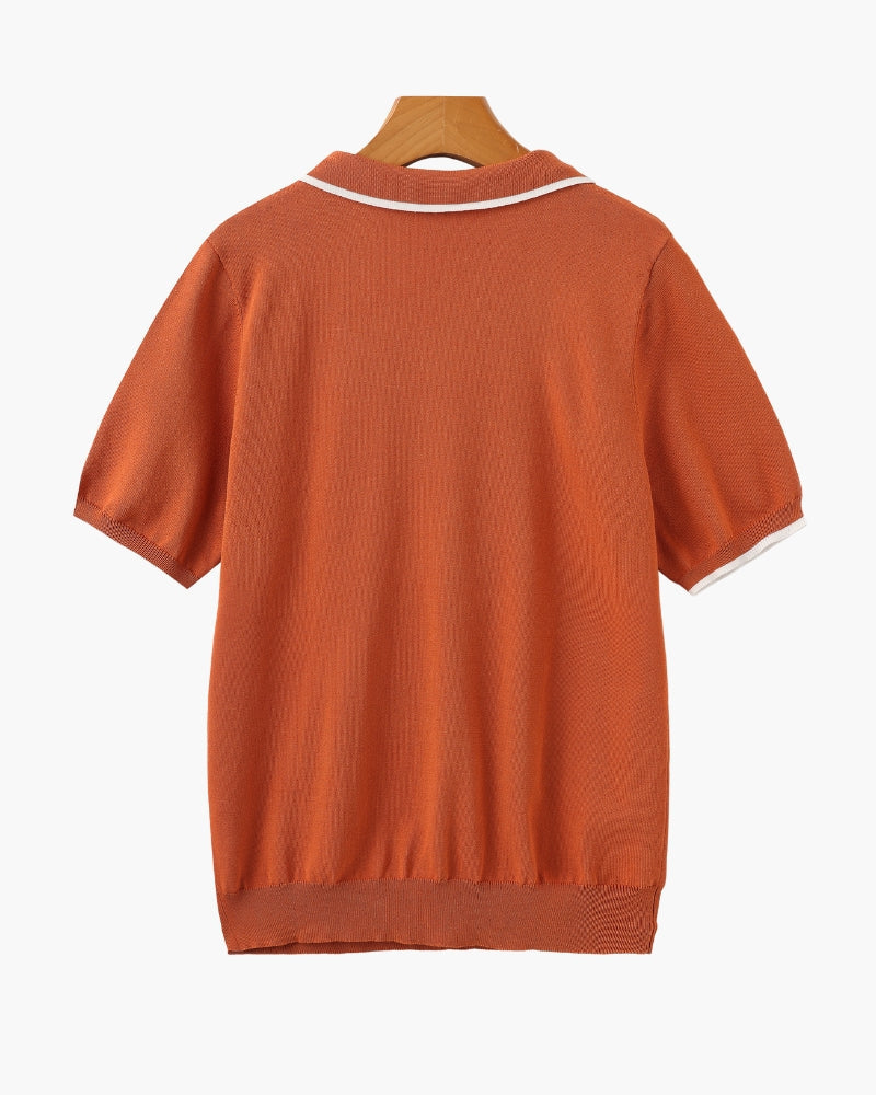 Men's Contrast Tipped Polo with Open Collar and Short Sleeves