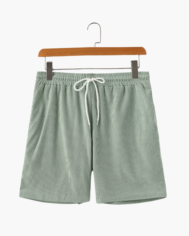 Men's Corduroy Shorts with Drawstring Waist and Relaxed Fit - Green