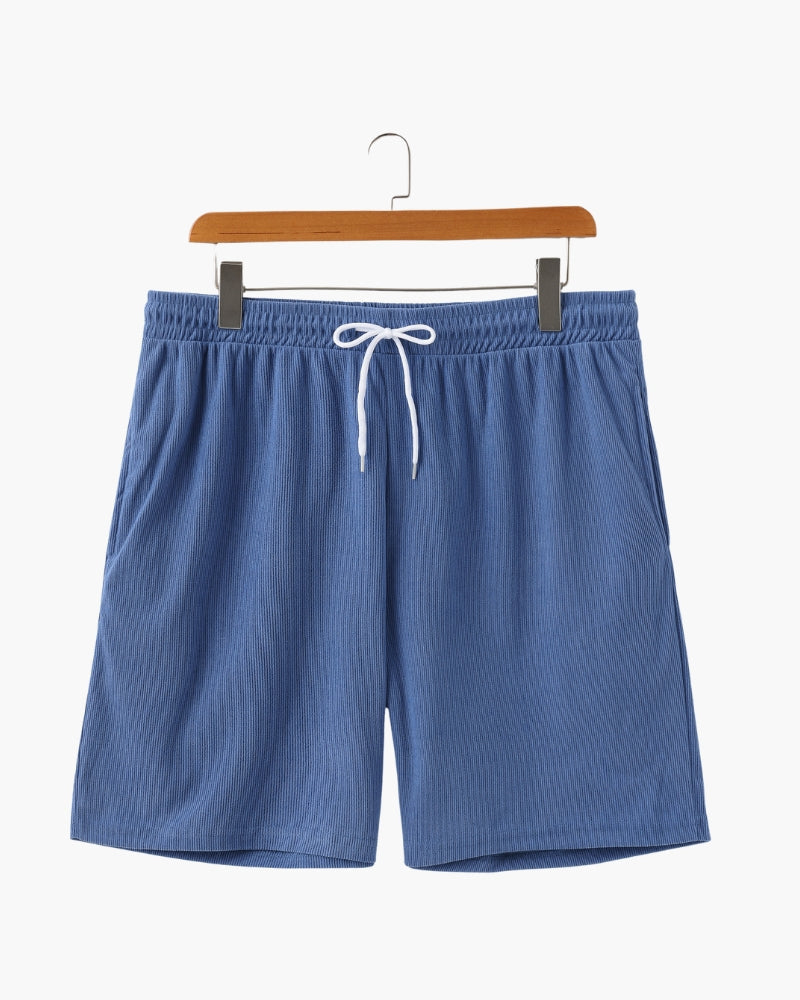 Men's Corduroy Shorts with Drawstring Waist and Relaxed Fit - Blue