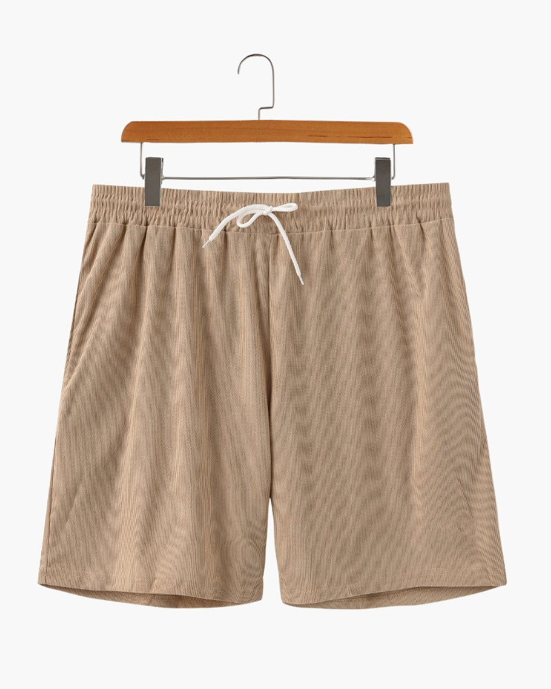 Men's Corduroy Shorts with Drawstring Waist and Relaxed Fit - Brown