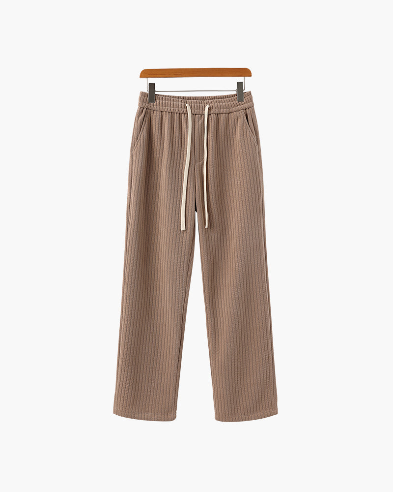 Men's Corduroy Trousers with Drawstring Waist and Straight Leg - Nude
