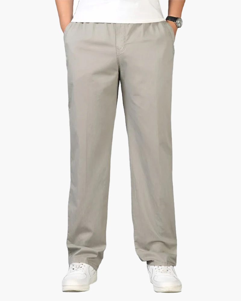 Men's Cotton Drawstring Trousers with Straight Leg - Light Grey