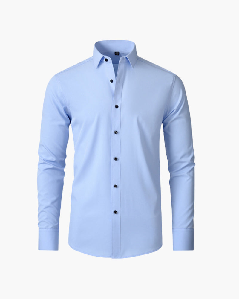 Men's Cotton Formal Shirt with Spread Collar and Long Sleeves - Blue