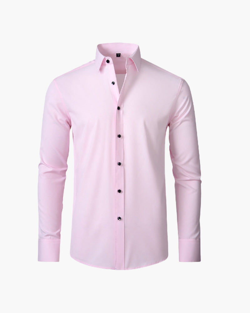 Men's Cotton Formal Shirt with Spread Collar and Long Sleeves - Pink
