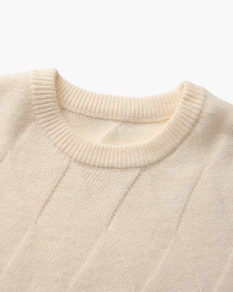 Men's Diamond Knit Crew Neck Jumper with Ribbed Trims