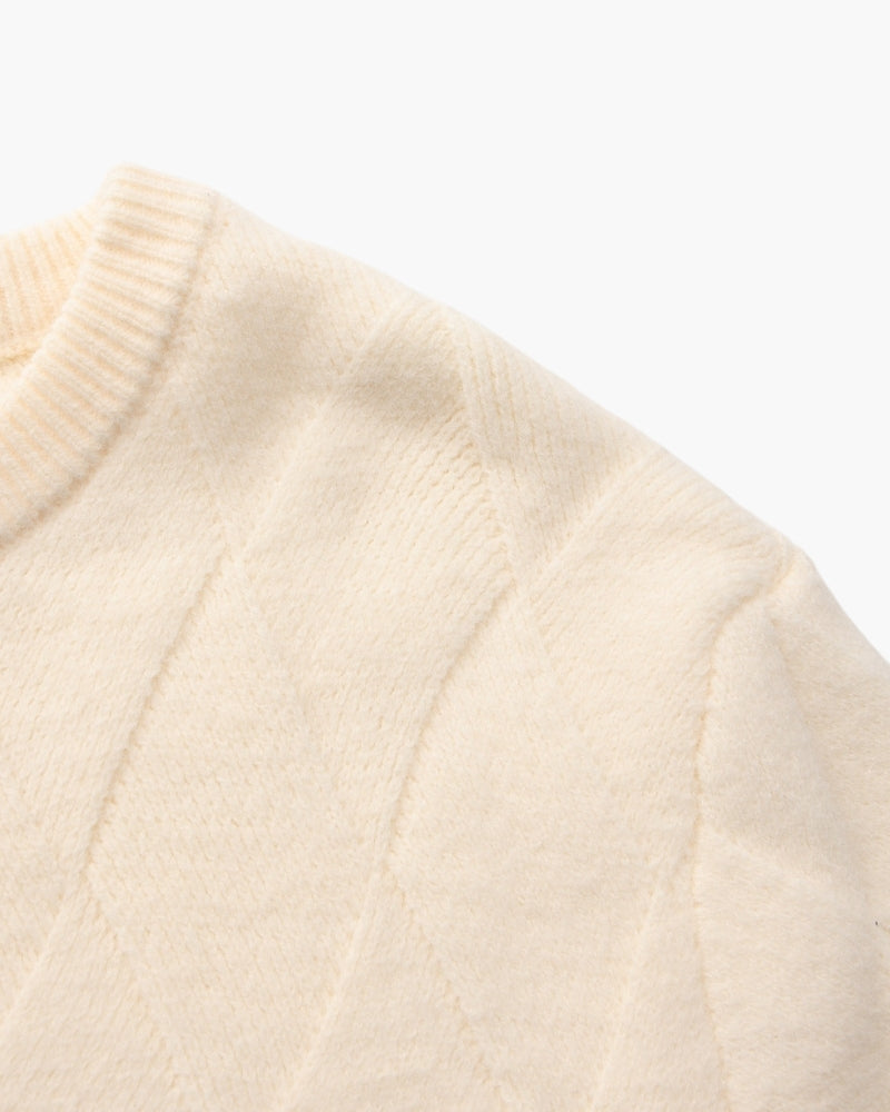 Men's Diamond Knit Crew Neck Jumper with Ribbed Trims