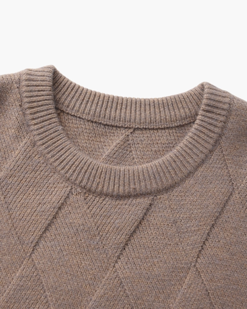 Men's Diamond Knit Crew Neck Jumper with Ribbed Trims