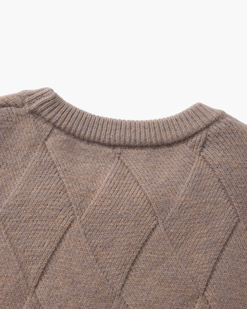 Men's Diamond Knit Crew Neck Jumper with Ribbed Trims