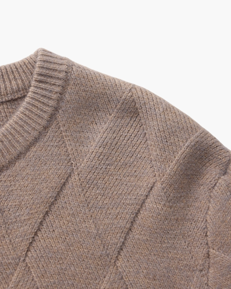 Men's Diamond Knit Crew Neck Jumper with Ribbed Trims