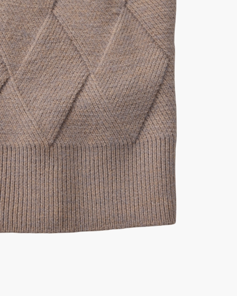 Men's Diamond Knit Crew Neck Jumper with Ribbed Trims
