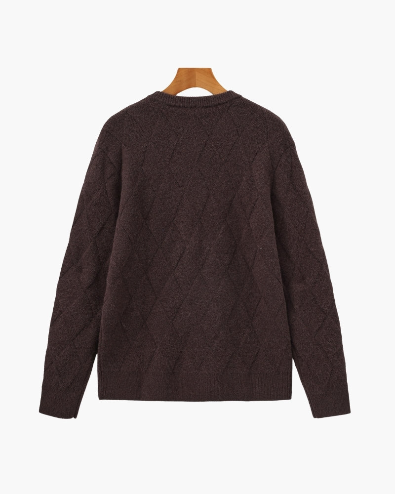 Men's Diamond Knit Crew Neck Jumper with Ribbed Trims