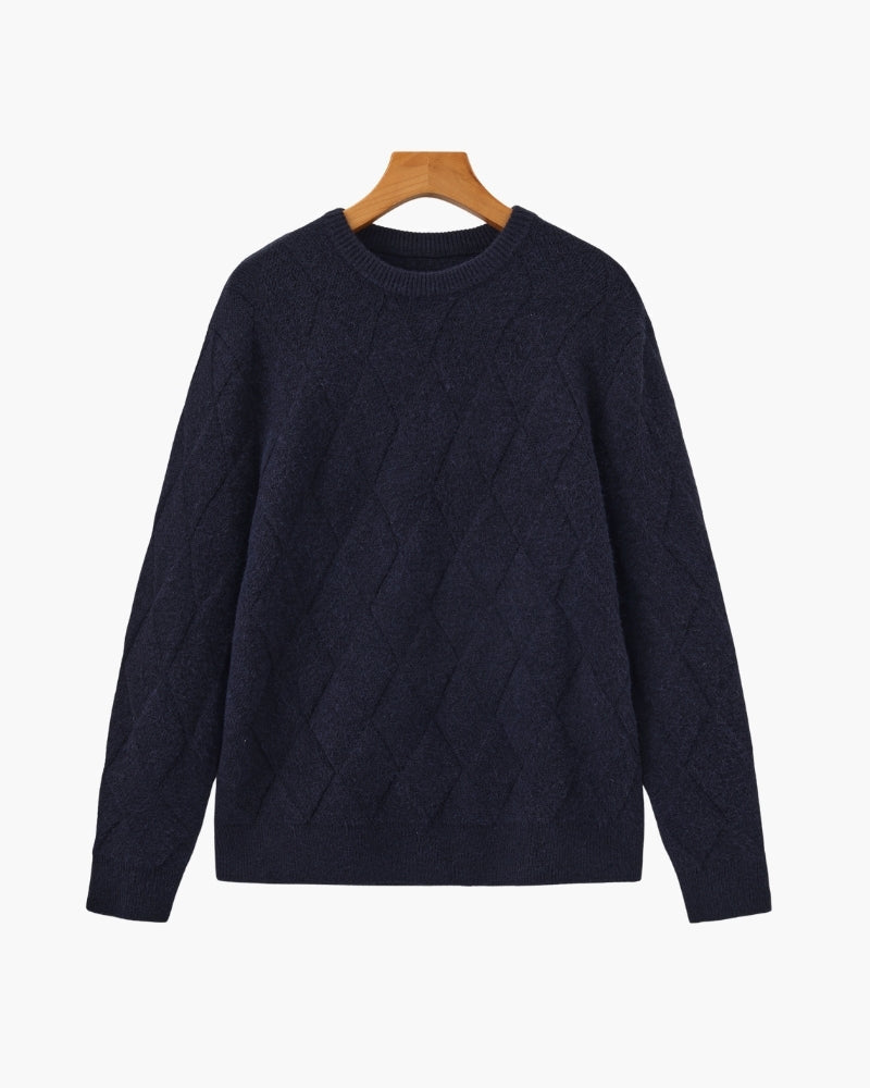 Men's Diamond Knit Crew Neck Jumper with Ribbed Trims