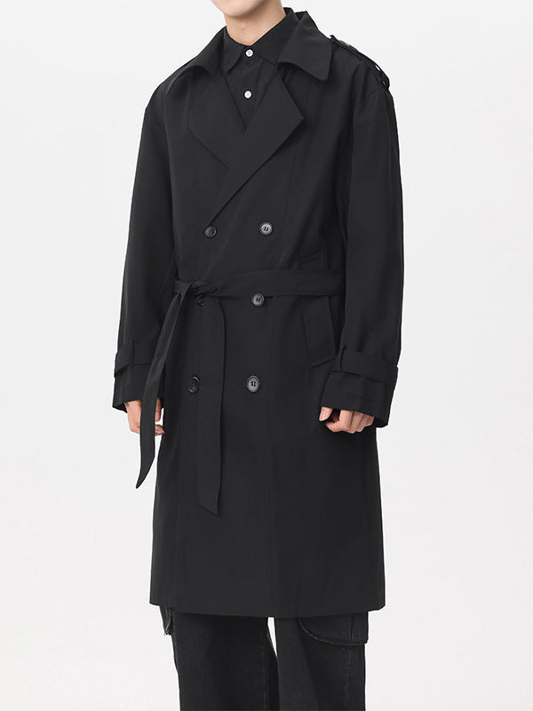 Men's Double-Breasted Belted Trench Coat with Storm Flap