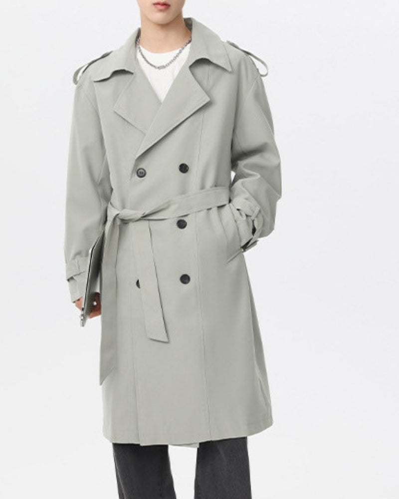Men's Double-Breasted Belted Trench Coat with Storm Flap