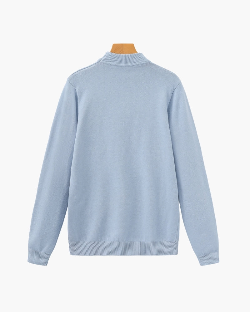 Men's Fine Rib Mock Neck Jumper with Slim Fit and Long Sleeves