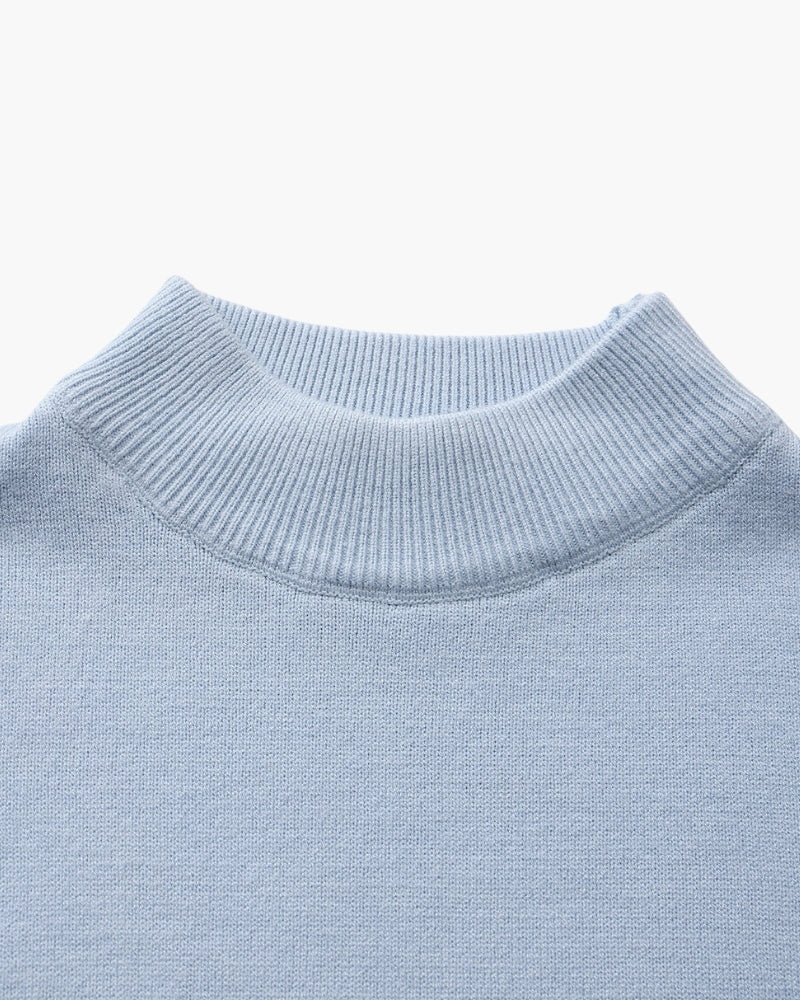 Men's Fine Rib Mock Neck Jumper with Slim Fit and Long Sleeves