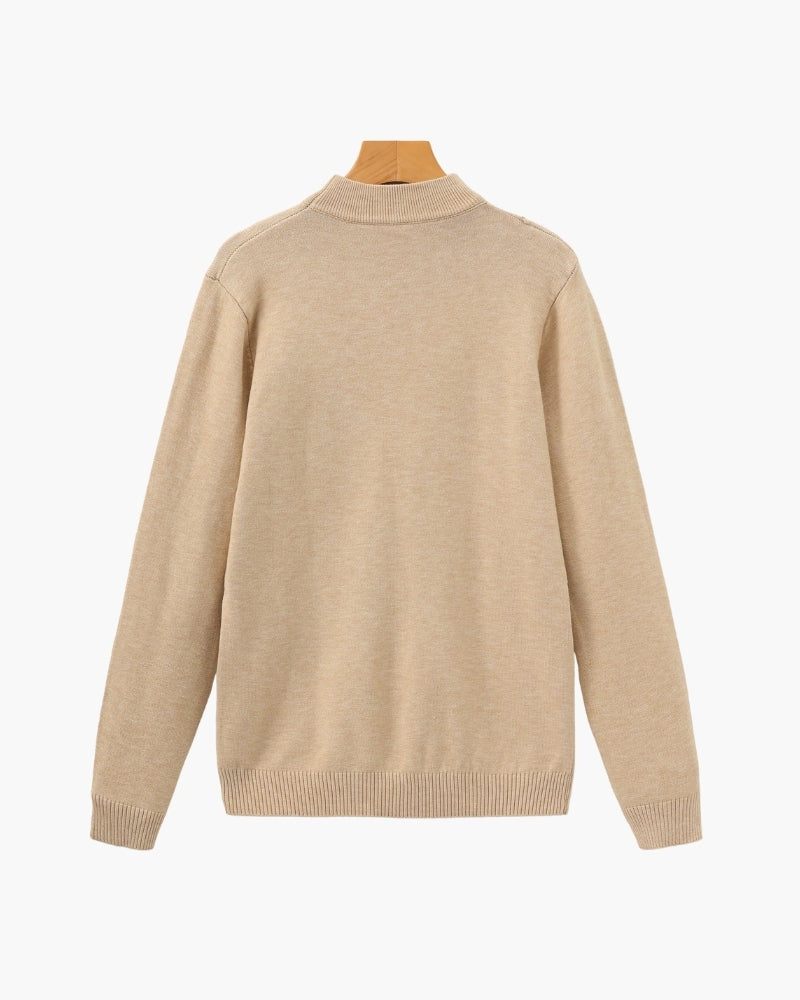 Men's Fine Rib Mock Neck Jumper with Slim Fit and Long Sleeves