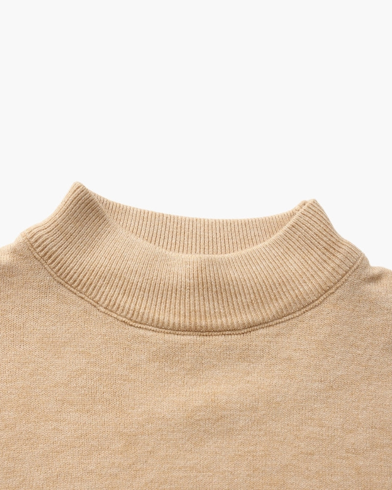 Men's Fine Rib Mock Neck Jumper with Slim Fit and Long Sleeves