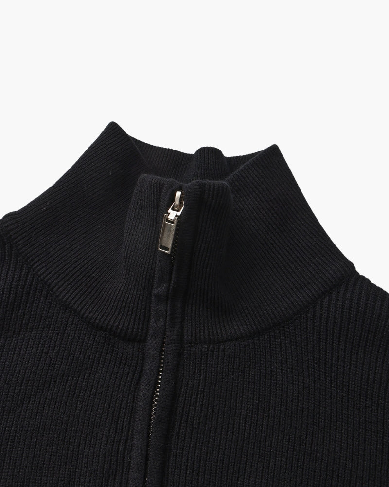 Men's Half-Zip Knit Pullover with Stand Collar and Ribbed Hem