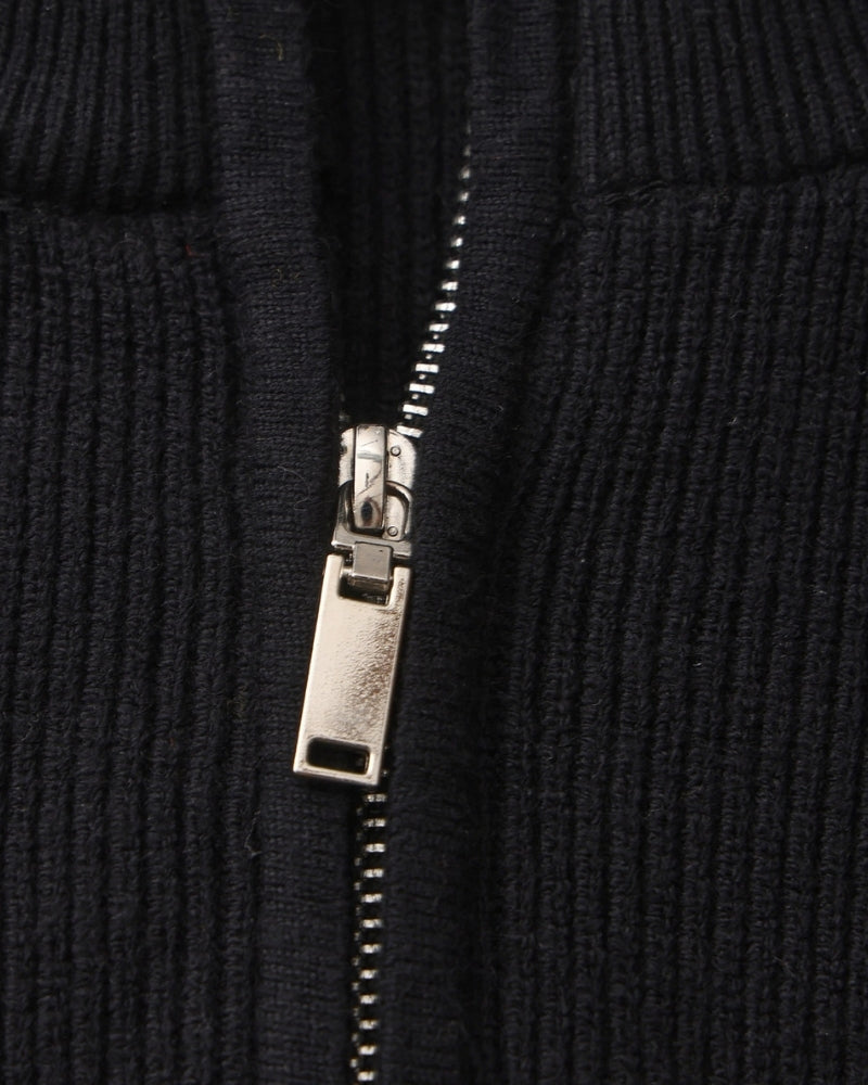 Men's Half-Zip Knit Pullover with Stand Collar and Ribbed Hem