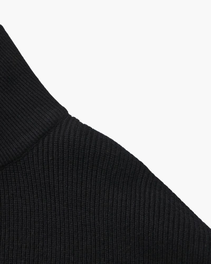 Men's Half-Zip Knit Pullover with Stand Collar and Ribbed Hem