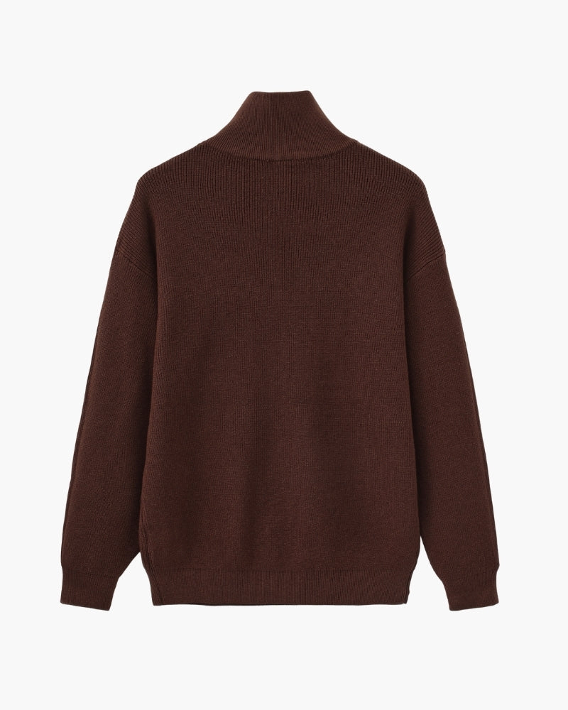 Men's Half-Zip Knit Pullover with Stand Collar and Ribbed Hem