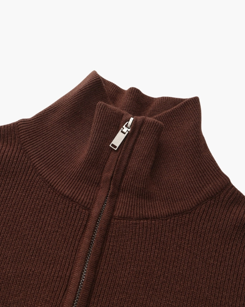 Men's Half-Zip Knit Pullover with Stand Collar and Ribbed Hem