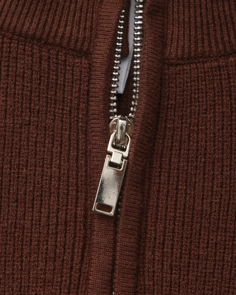 Men's Half-Zip Knit Pullover with Stand Collar and Ribbed Hem