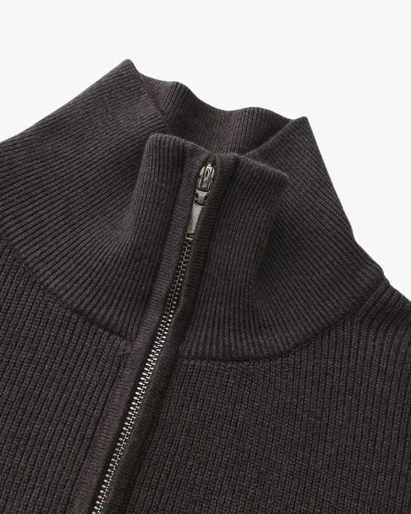Men's Half-Zip Knit Pullover with Stand Collar and Ribbed Hem