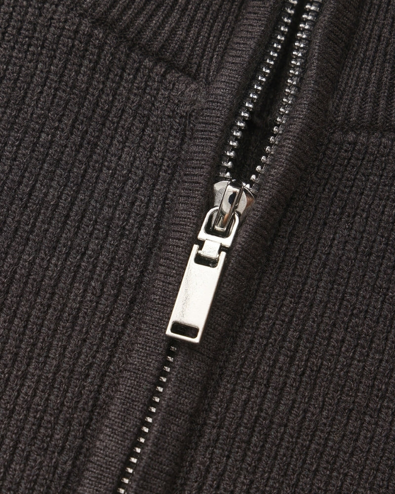 Men's Half-Zip Knit Pullover with Stand Collar and Ribbed Hem