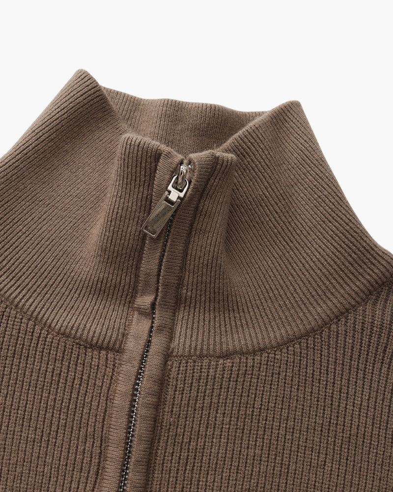 Men's Half-Zip Knit Pullover with Stand Collar and Ribbed Hem