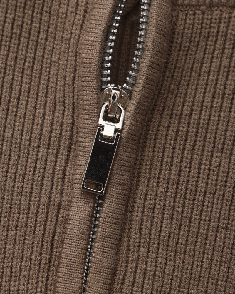 Men's Half-Zip Knit Pullover with Stand Collar and Ribbed Hem