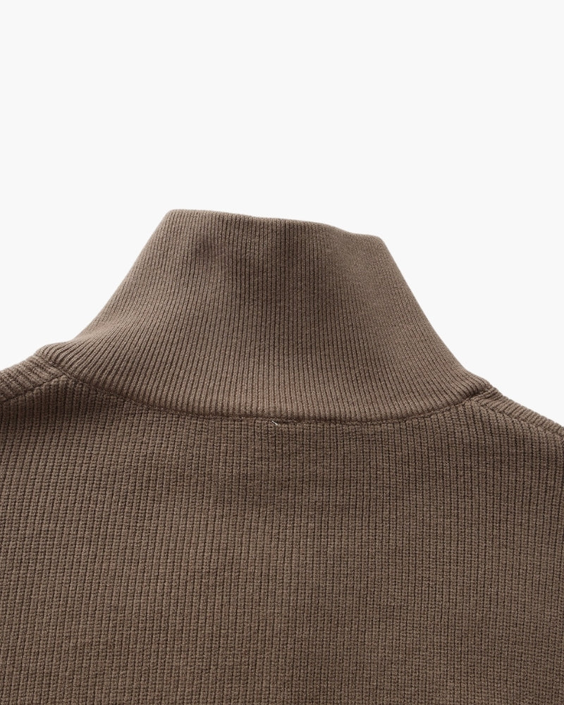 Men's Half-Zip Knit Pullover with Stand Collar and Ribbed Hem