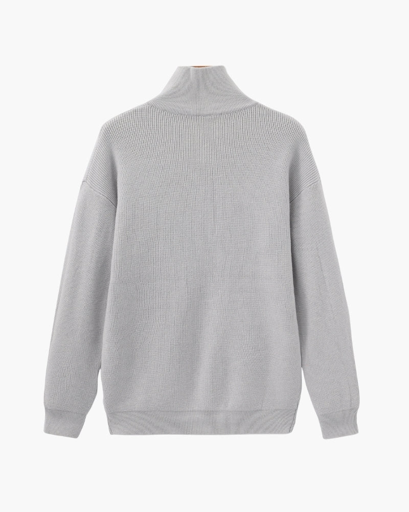 Men's Half-Zip Knit Pullover with Stand Collar and Ribbed Hem