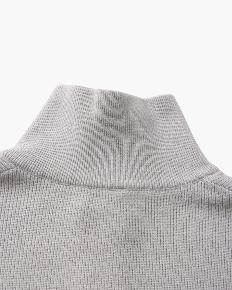 Men's Half-Zip Knit Pullover with Stand Collar and Ribbed Hem