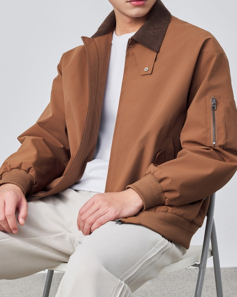 Men's Harrington Jacket with Contrast Corduroy Collar