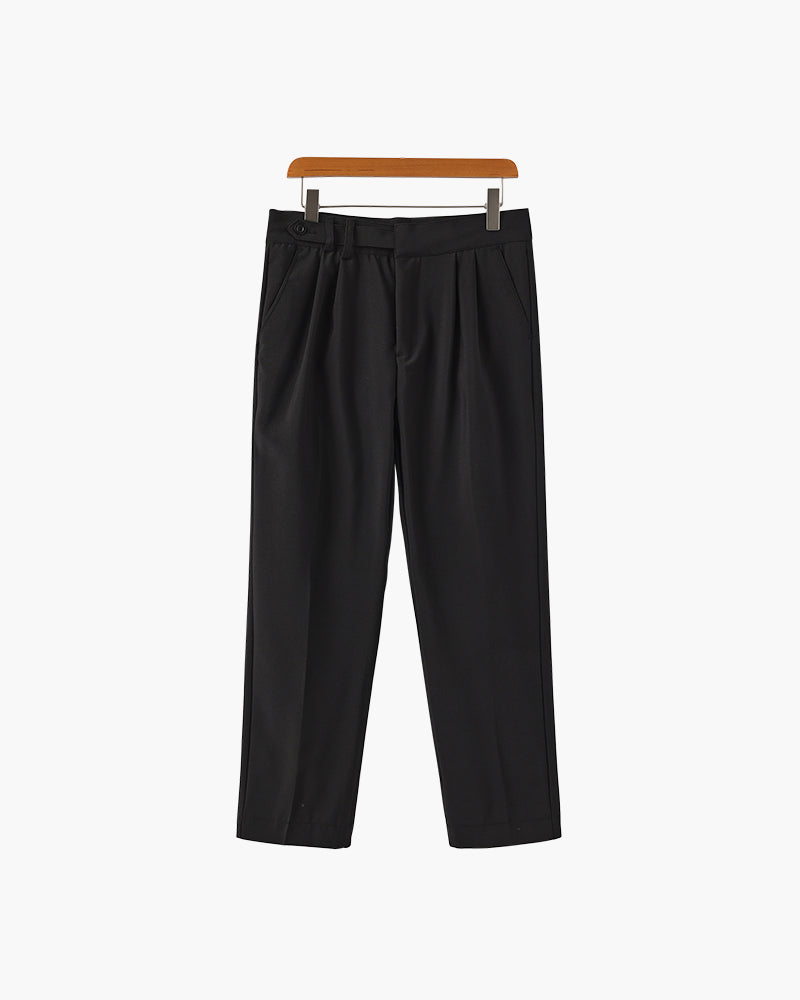 Men's High Waist Pleated Trousers with Tapered Leg